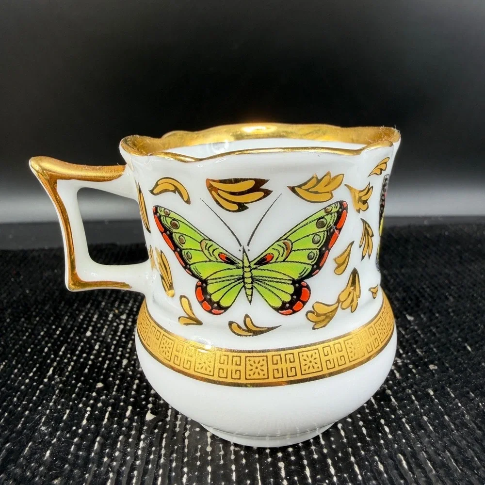 CC&T Butterfly Porcelain Espresso Cup and Saucer Set‎ Gold Gilt Trim 4 Piece